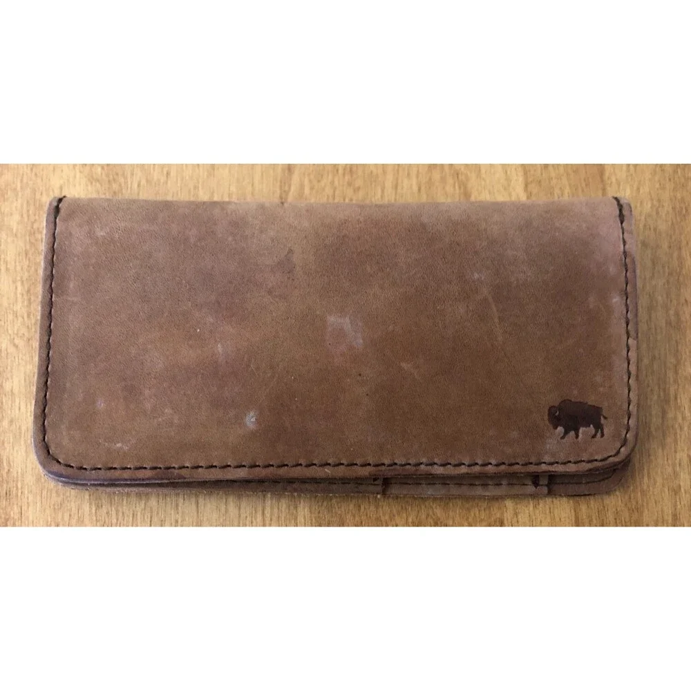 Buffalo Jackson Trading Company Leather Checkbook Wallet Tan Embossed